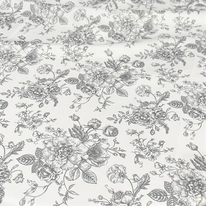 French Toile (Poly Print) Drapery Panel in Grey