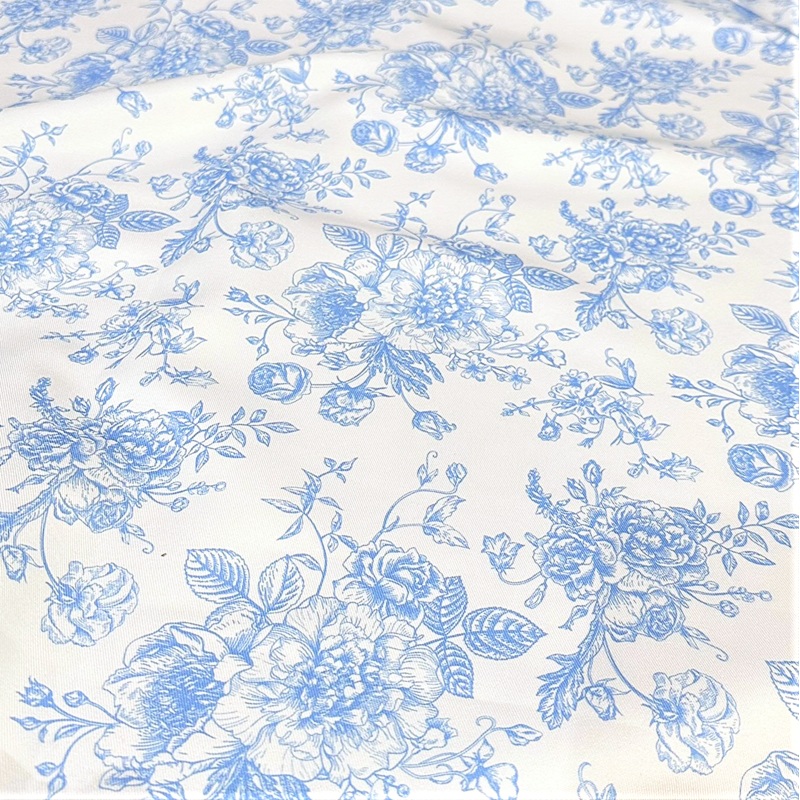 French Toile (Poly Print) Drapery Panel in Lt Blue