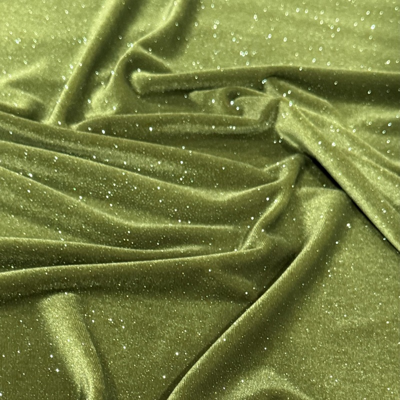 Glitter Velour Drapery Panel in Olive