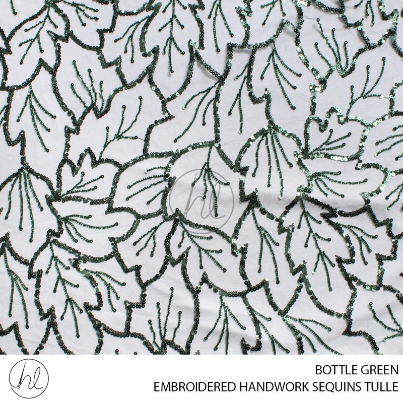 EMBROIDERED HANDWORK SEQUINS TULLE 55 BOTTLE GREEN 140CM PER M