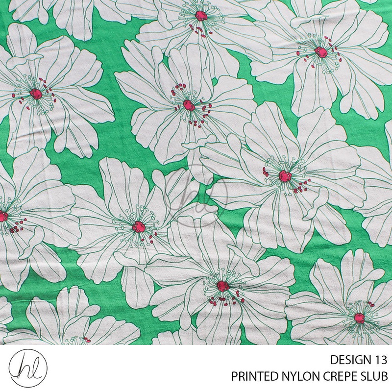 PRINTED NYLON CREPE SLUB 56 GREEN 150CM PER M