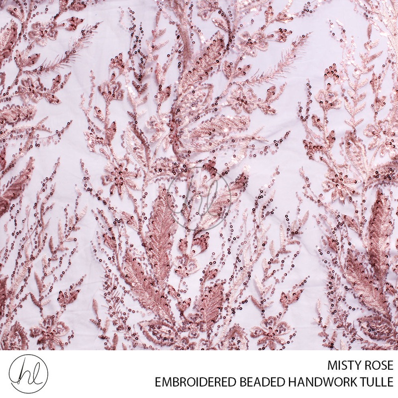 EMBROIDERED BEADED HANDWORK TULLE 55 MISTY ROSE 140CM PER M