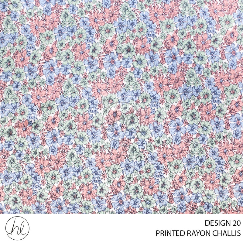 PRINTED RAYON CHALLIS 56 WHITE 150CM PER M