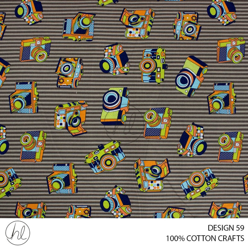COTTON CRAFT CAMERA PRINTED FABRIC BROWN ROLL ROLL 001