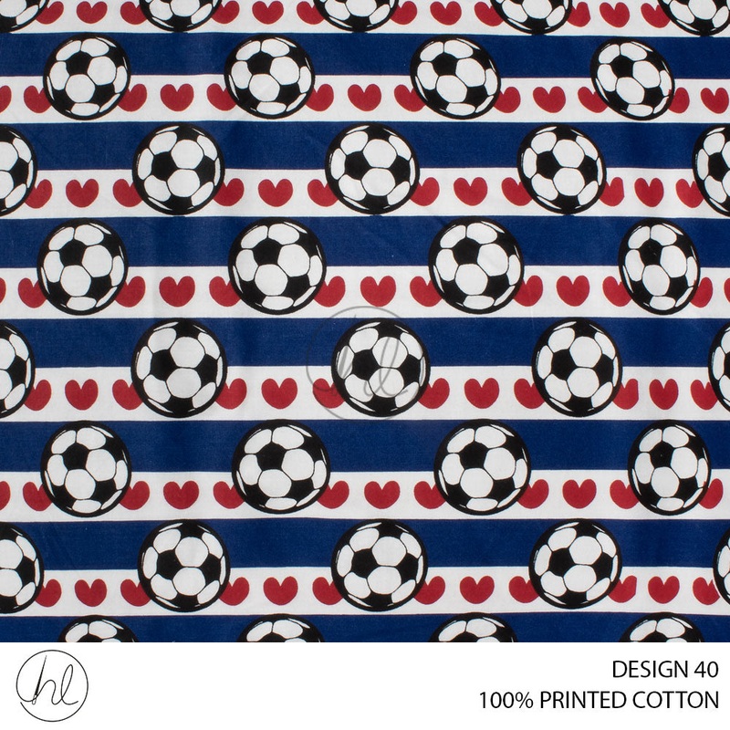 COTTON CRAFT HEARTY SOCCER PRINTED FABRIC BLUE ROLL ROLL 001
