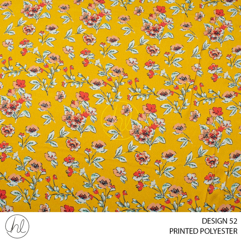 PRINTED POLYESTER CAPRICE PER M MUSTARD DESIGN 52 150CM WIDE