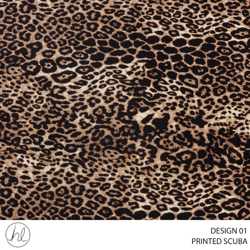 SCUBA PRINTED FABRIC 150CM BROWN ROLL ROLL 001