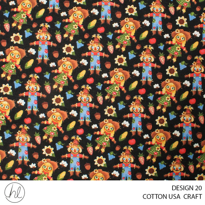 COTTON USA CRAFTS PER M FALL FRIENDS  BLACK DESIGN 20 112CM WIDE