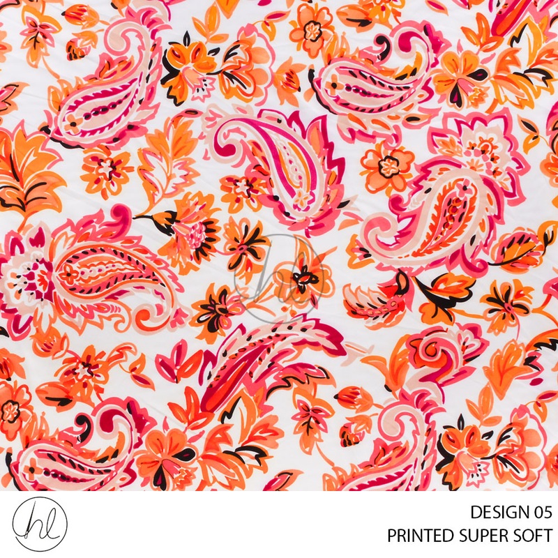 PRINTED SUPER SOFT 56 ORANGE 150CM PER M
