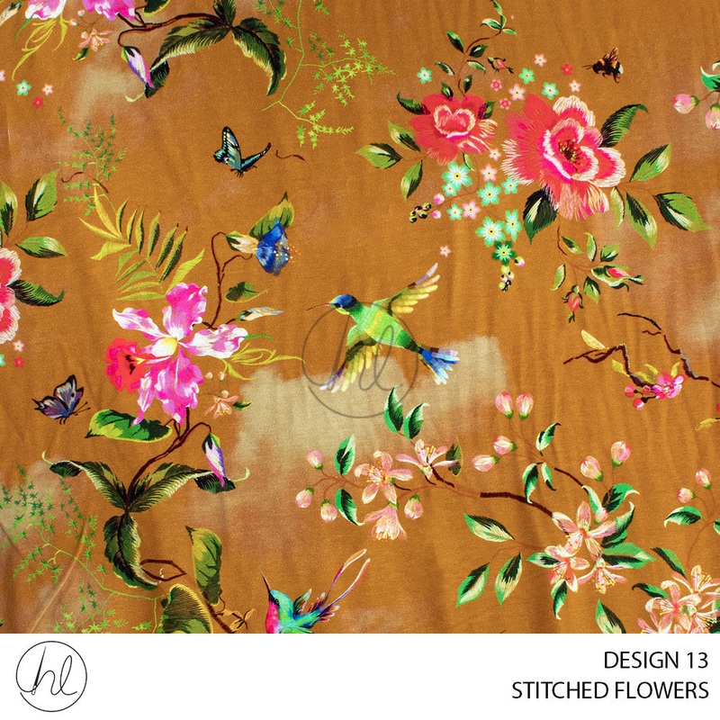 STITCHED FLOWERS 51 OCHRE 150CM PER M