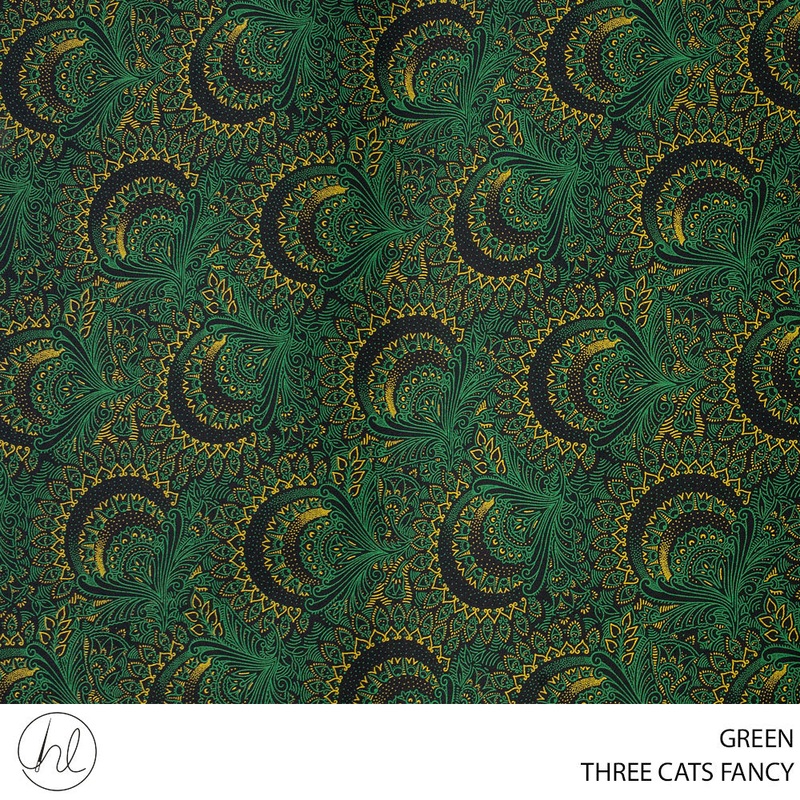 THREE CATS FANCY FABRIC GREEN ROLL 021