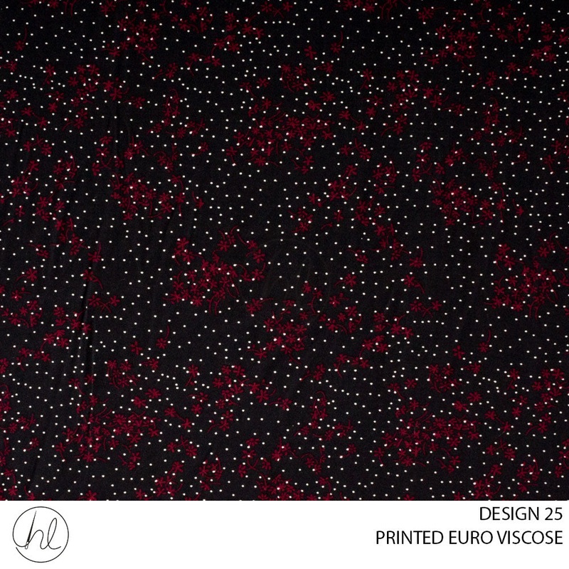 PRINTED EURO VISCOSE  80 PER M BERRY DESIGN 25 150CM WIDE