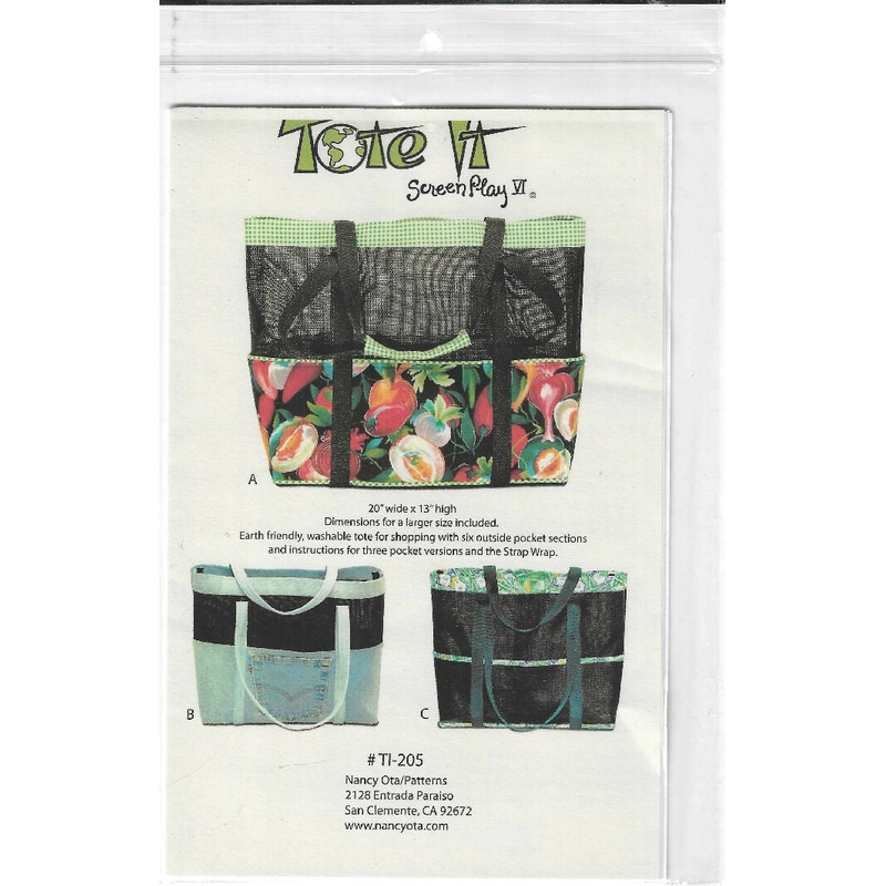 Tote It by Screen Play VI pattern #ti-205 project bag pattern for 20"x13"