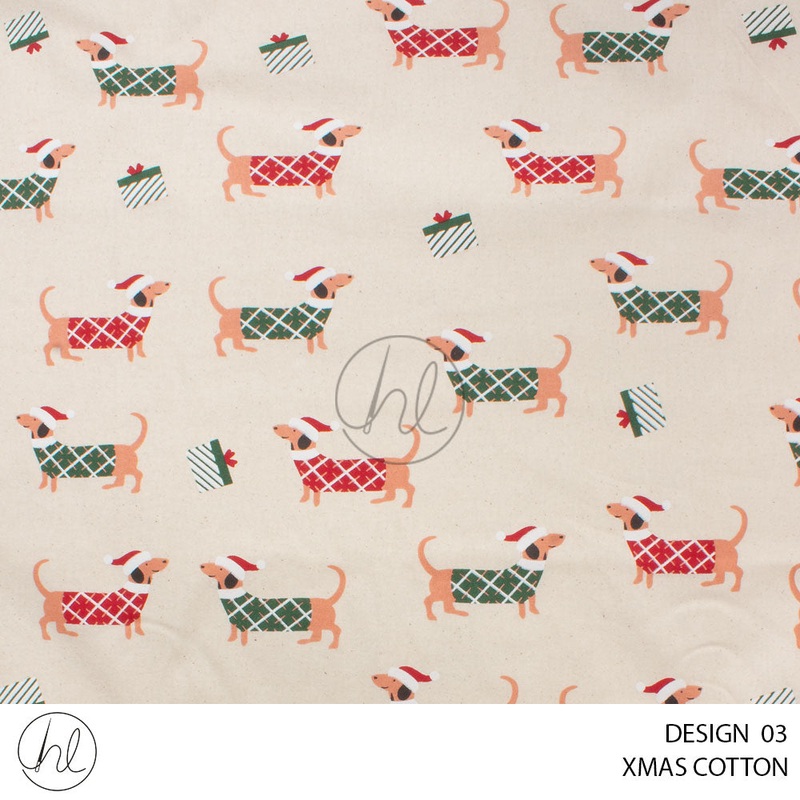 XMAS COTTON DOGS 781 NATURAL 112CM PER M