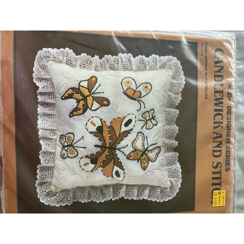Candlewick and Stitch Pillow Kit Spring Butterflies DS14 Unopened