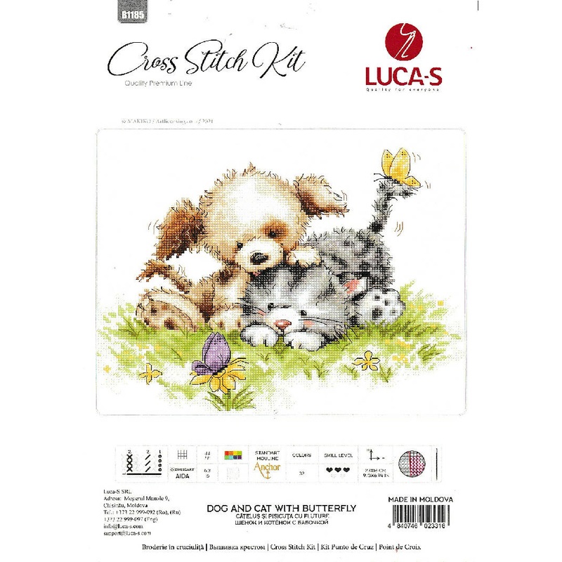 Dog and Cat With Butterfly Counted Cross Stitch KIT NEW SEALED
