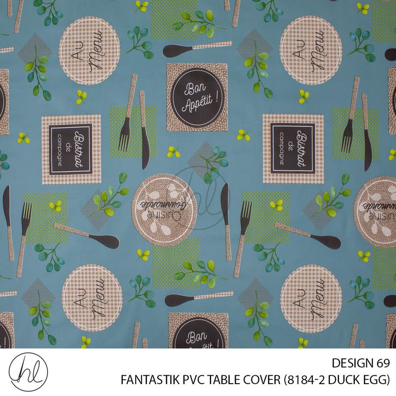 FANTASTIK PVC TABLE COVER DESIGN 69 140CM PER M DUCK EGG