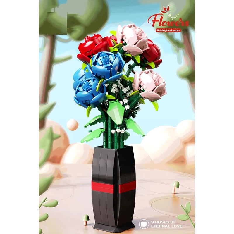 9 Roses of Eternal Love Building Brick Potted Flower F07M9-3(101)