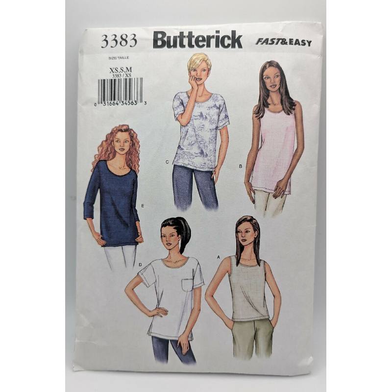 Butterick 3383 Fast and Easy Misses Pullover Top Pattern Size XS-M