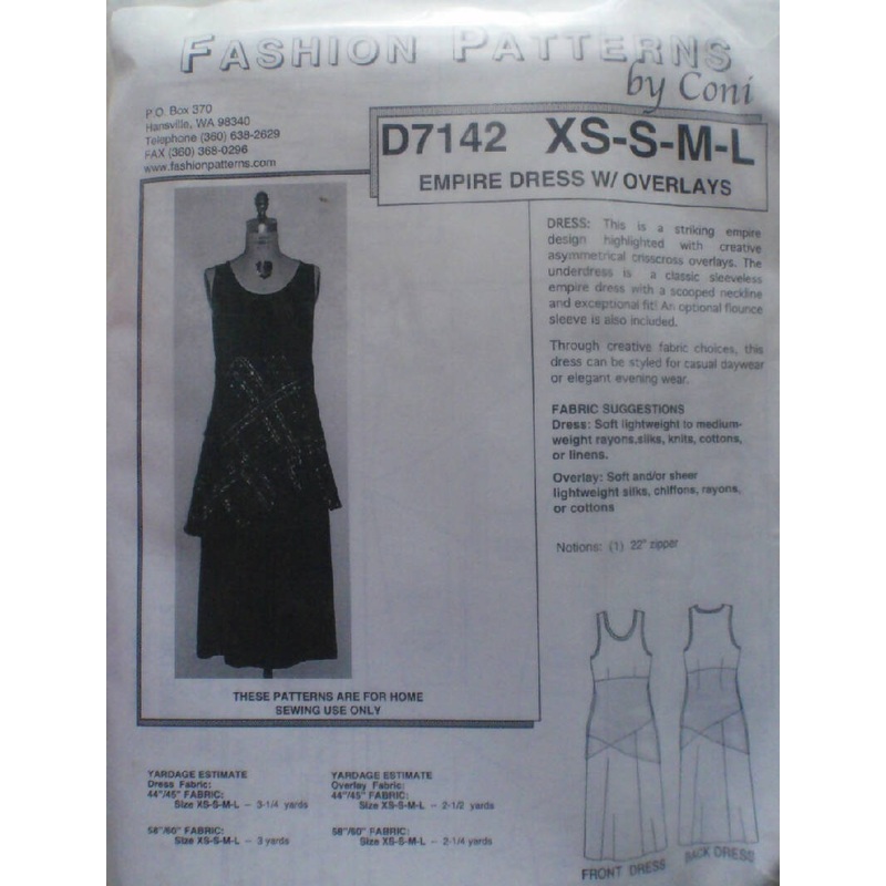 Empire Dress With Overlays Pattern by Fashion Patterns by Coni - Size XS-S-M-L, Bust 34-41