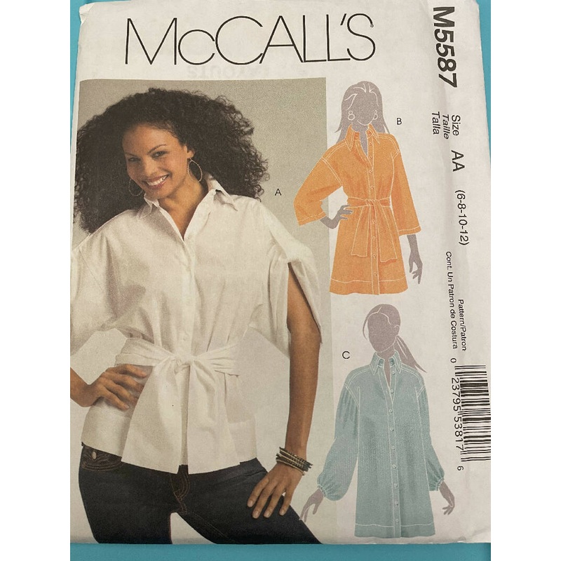 McCall's M5587 Misses Shirt in two lengths with sash NEW/UNCUT