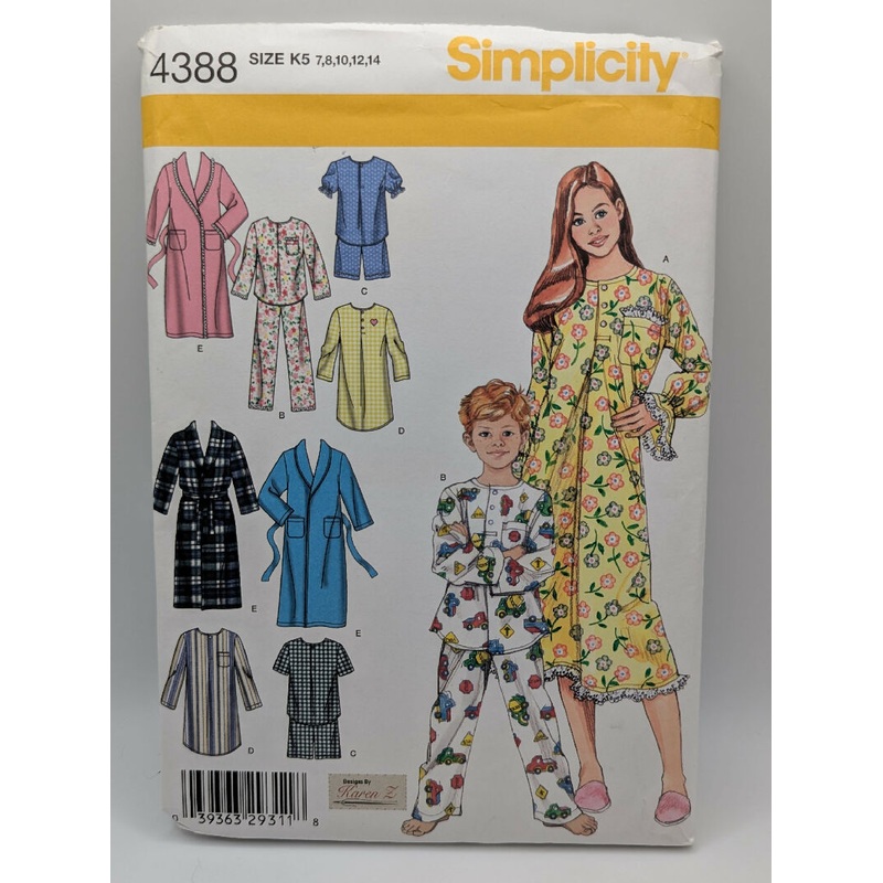 Simplicity 4388 Karen Z Child's Nightshirt, Pajamas & Robe Pattern Sizes 7-14