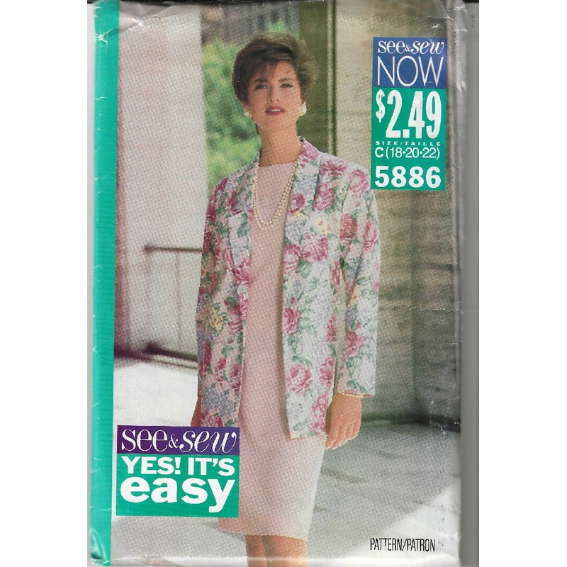 Vintage Misses Petite Jacket & Dress by See & Sew #5886 for sizes 18 to 22 - uncut