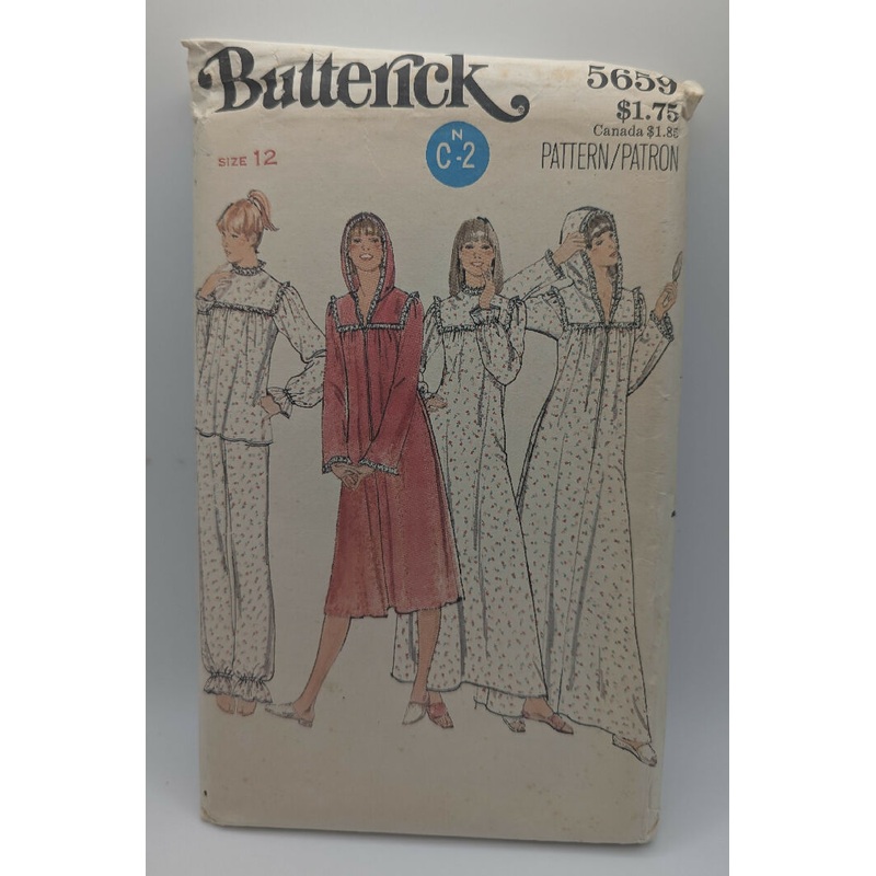 VTG Butterick 5659 Misses' Pajama, Nightgown & Robe Pattern Size 12