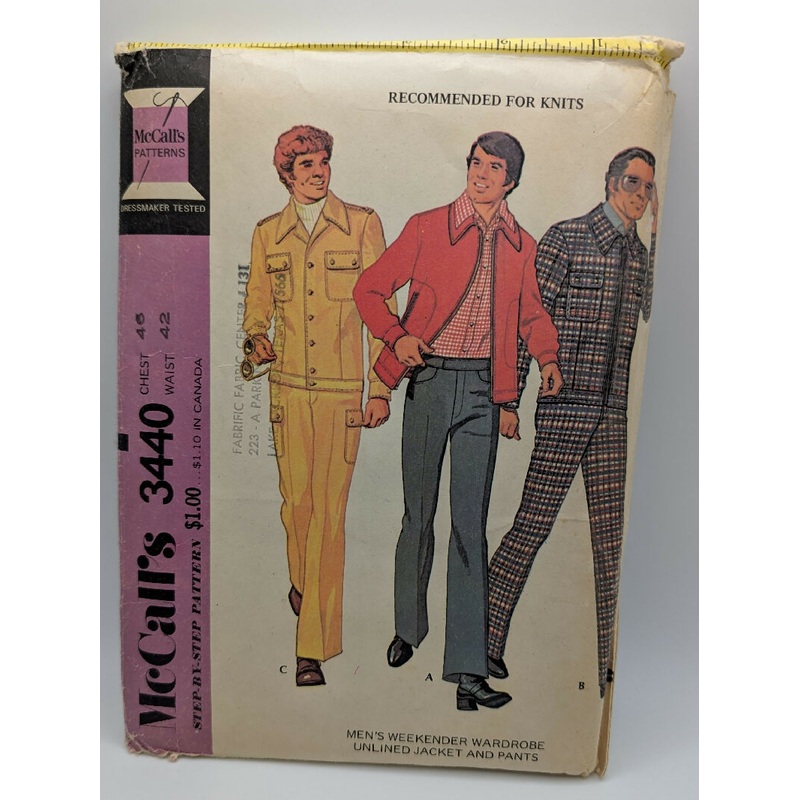 VTG McCall's 3440 Men's Weekender Wardrobe: Unlined Jacket & Pants Pattern Chest 46