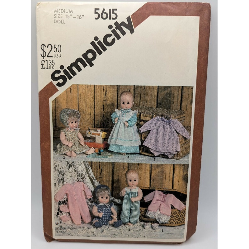 VTG Simplicity 5615 Wardrobe for Baby Doll Pattern For 13"-18" Dolls