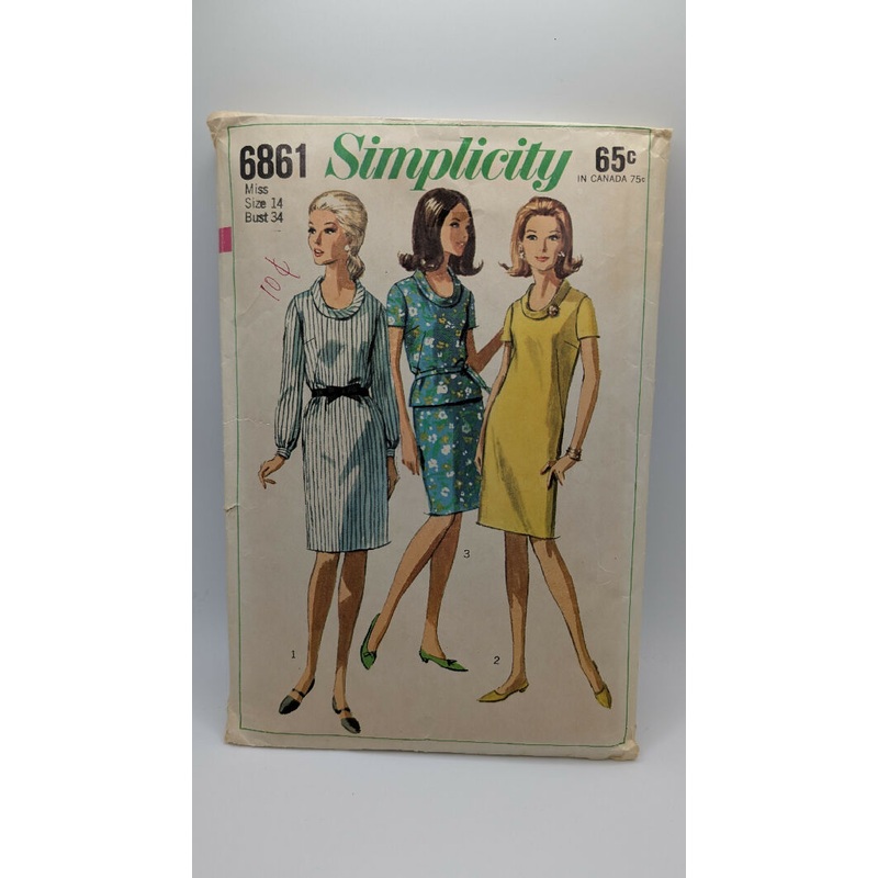VTG Simplicity 6861 Misses' One & Two-Piece Dress Pattern Size 14 - Cut