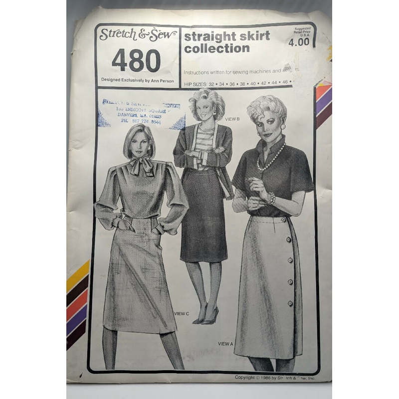 VTG Stretch & Sew Straight Skirt Pattern Hip Sizes 32-48