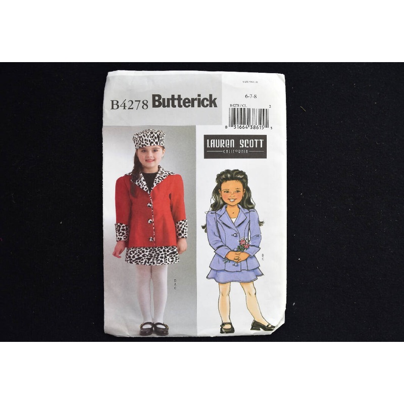 2004 Butterick B4278 Children's Jacket, Skirt, and Hat Sewing Pattern UNCUT - Size 6, 7, 8 (PTRN-J)