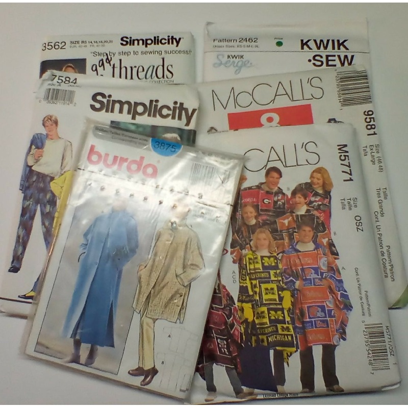 Coat Pattern Lot of 6, Unisex, Some Vintage, Plus Size. Uncut, FF.