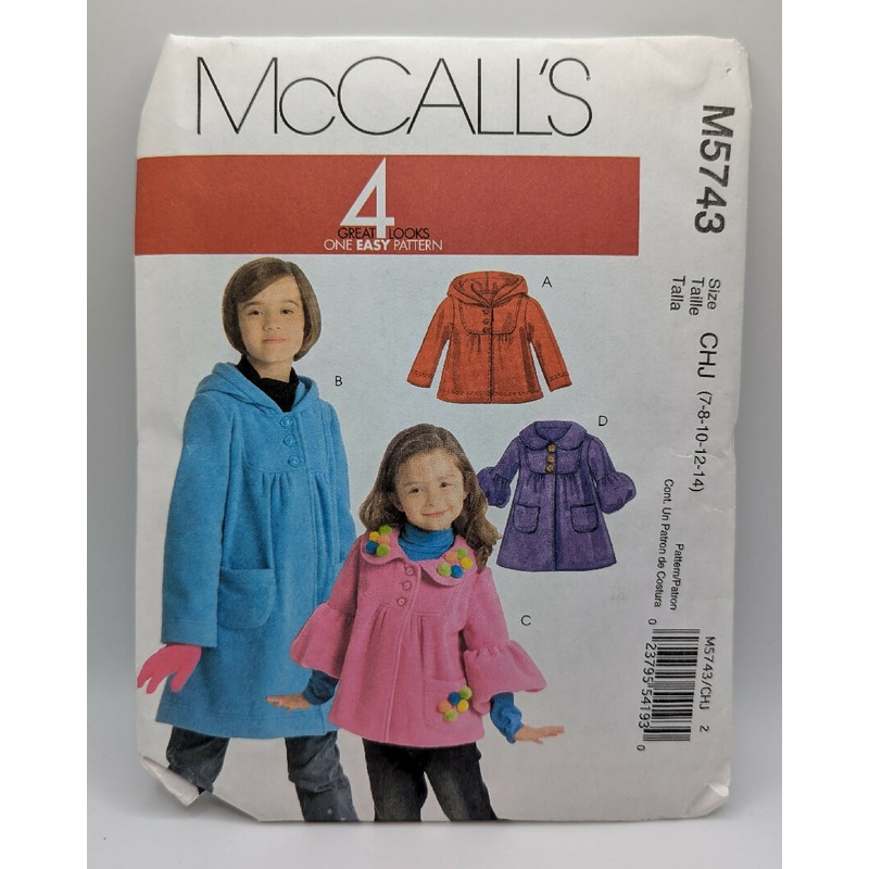 McCall's 5743 4 Looks One Easy Pattern Girl's Jacket & Coat Pattern Sizes 7-14