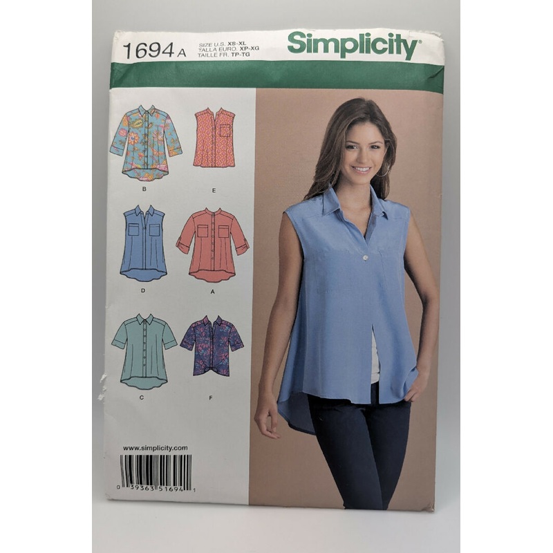 Simplicity 1694 Misses' Loose Fitting Button Front Tops Sizes XS-XL