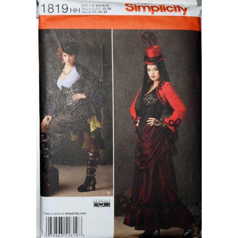 Simplicity 1819-Ladies Goth Corset Bustle Skirt Bolero Cosplay Pattern Size 6-12