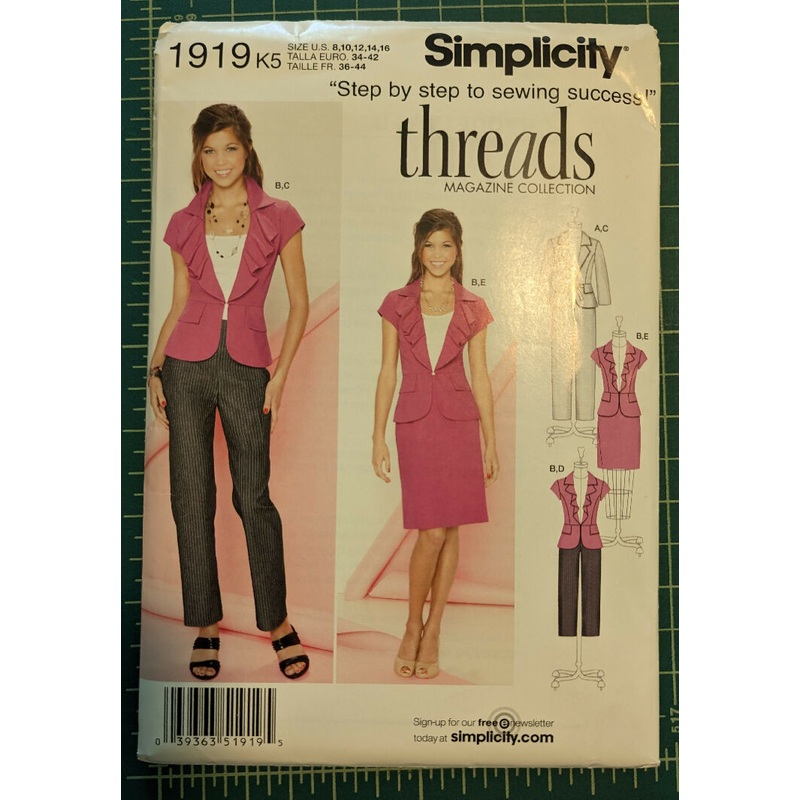 Simplicity 1919 Threads Collection Pants, Skirt & Jacket Sewing Pattern Sizes 8-16
