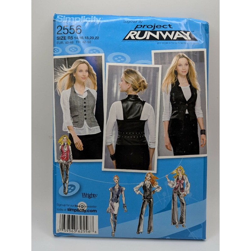 Simplicity 2556 Project Runway Misses' Vest Cup Sizing Pattern Sizes 14-22
