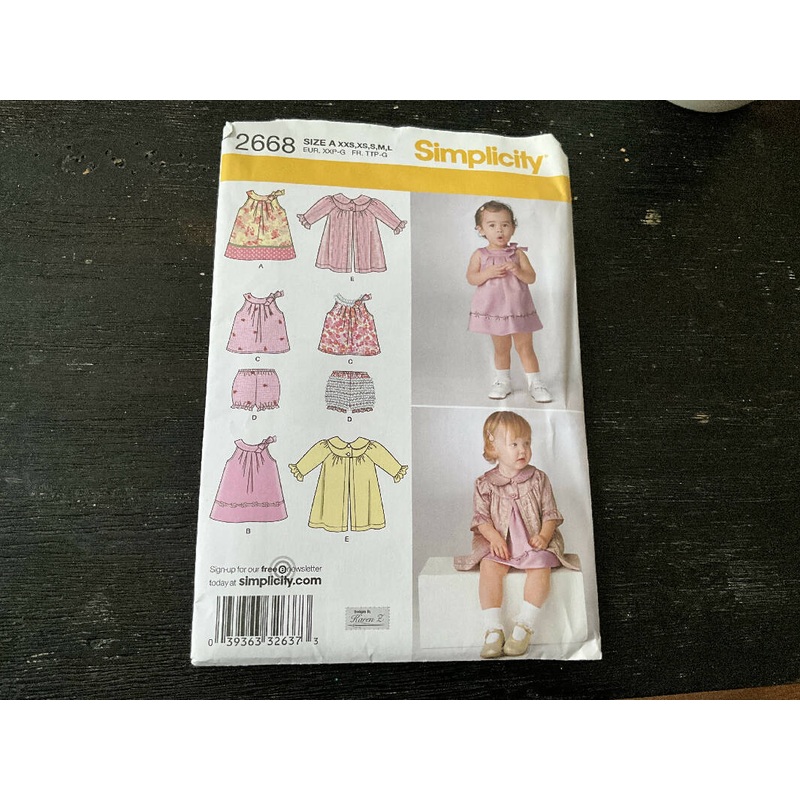 Simplicity 2668 - Baby/Toddler Clothing Set, Unopened, Sizes XXS-L