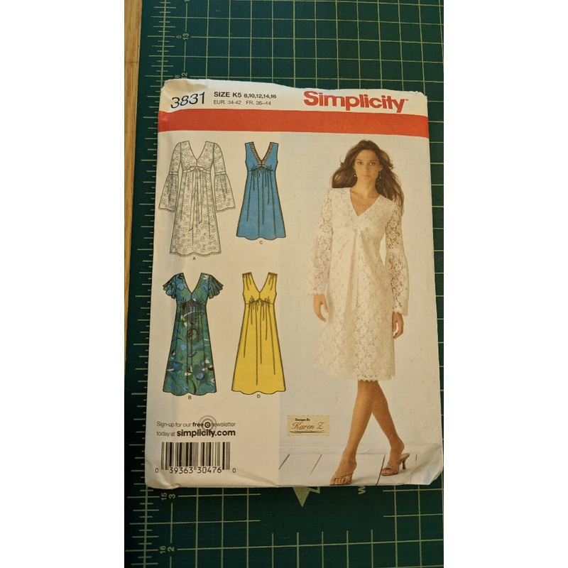 Simplicity 3831 Design by Karen Z Dress with Bodice Variations Sewing Pattern Sizes 8-16