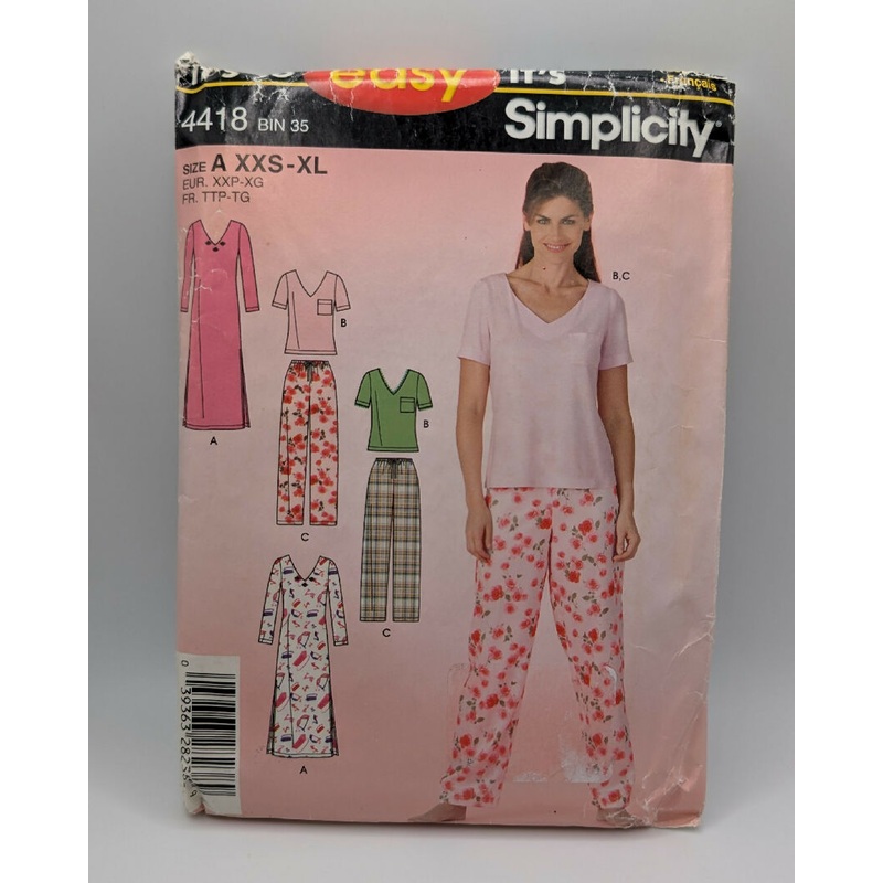 Simplicity 4418 Misses' Pajama Pants & Knit Sleeping Gown Pattern Sizes XXS-XL