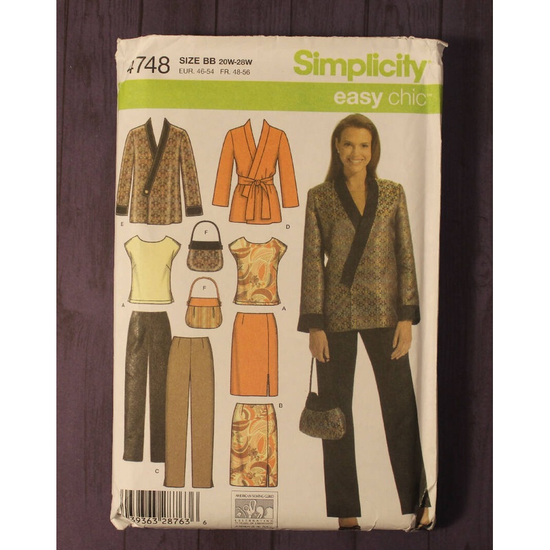 Simplicity 4748 Womens Wardrobe, Top, Pants, Skirt, Jacket, and Bag