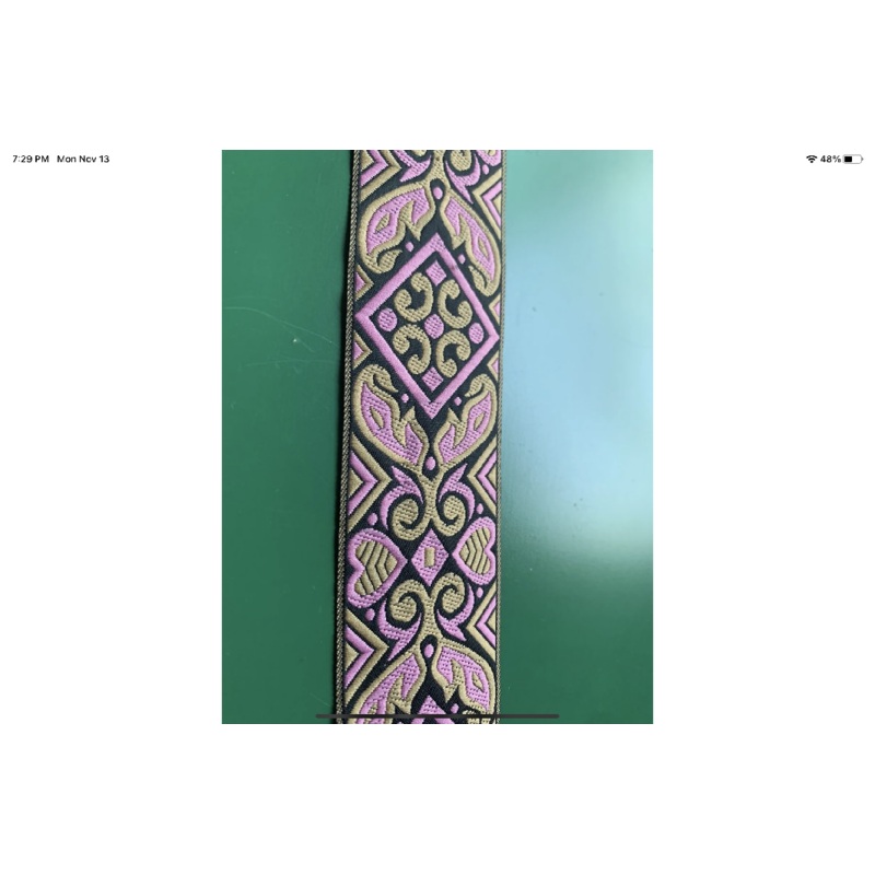 Vintage Art Deco Embroidered Ribbon By The Yard 1 1/2 Inch Width Pink Green