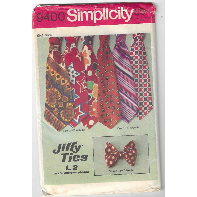 Vintage Men's Tie and Bowtie pattern by Simplicity #9400 for 1971 - uncut