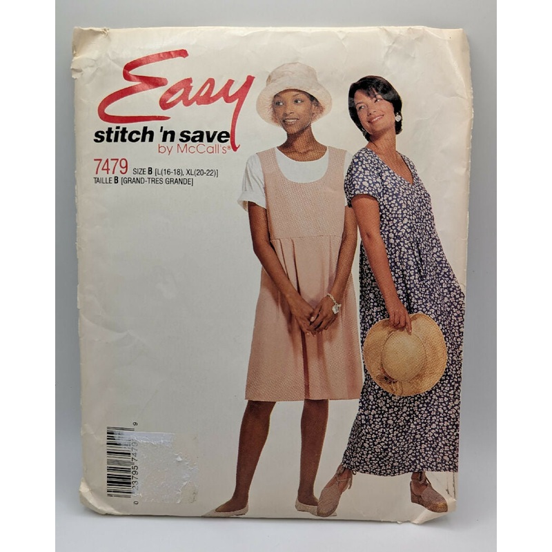 VTG Easy Stitch & Save by McCall's 7479 Dress Pattern Sizes L (16-18) - XL (20-22)