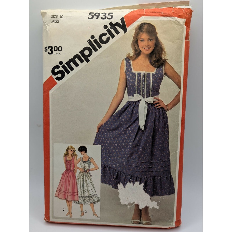 VTG Simplicity 5935 Misses' Prairie Style Sundress Pattern Size 10 - Cut