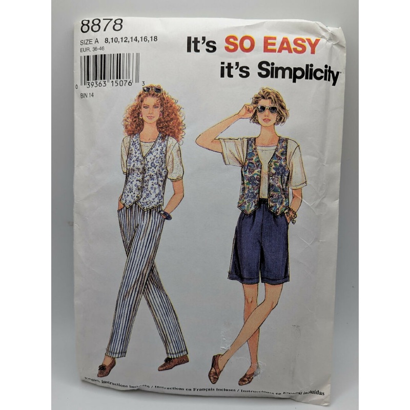 VTG Simplicity 8878 It's So Easy Misses' Pants, Shorts & Vest Pattern Sizes 8-18
