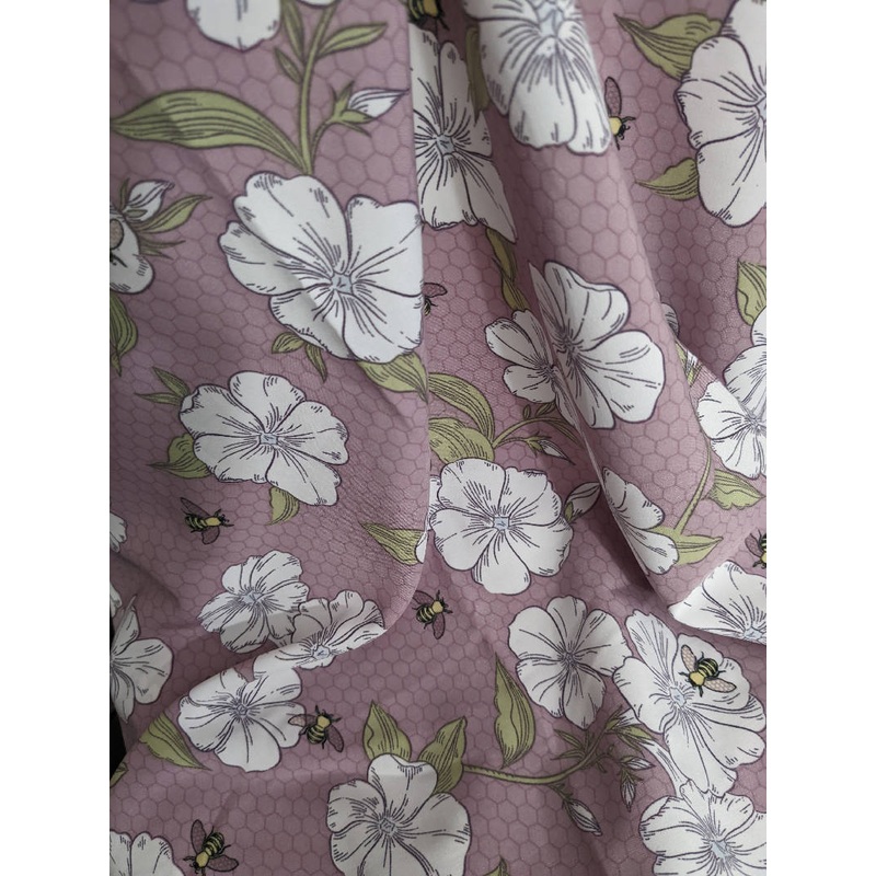 1.5 yards - Purple Bee on Flower Poly Stretch Chiffon Fabric