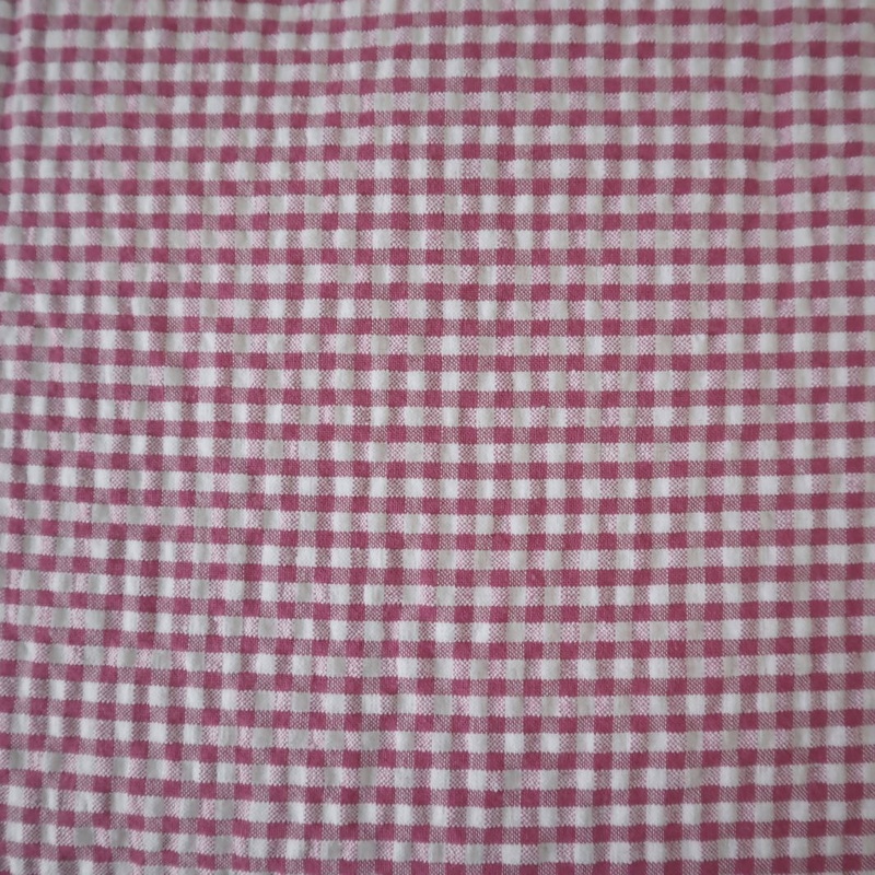 Antique Rose & White Cotton Gingham Seersucker - 2.5 yds
